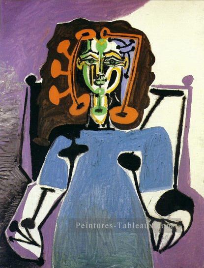 Françoise assise en robe bleue 1949 cubisme Pablo Picasso Peintures à l'huile